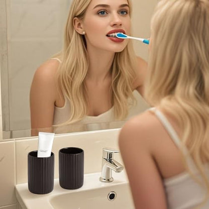 Black Toothbrush Holder, Ceramic Tooth Brush Holder Set, Ribbed Bathroom Cups Tumbler, Reusable Toothbrush Mouthwash Cup, Toothpaste Holder Toothbrush Organizer for Bathroom Counter - color: Ribbed-black