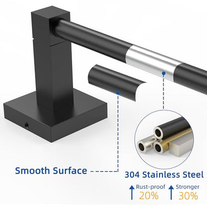 RUACQ Towel Bar 18" Towel Racks for Bathroom Wall Mounted, Matte Black | One-Piece Bath Towel Holder, Total Length 20 Inch Single Towel Rod, 304 Stainless Steel Rustproof, Square Base, Heavy Duty - color: Matte Black, size: 18 inch(Center to Center) Singl