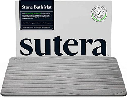 Stone Bath Mat for Bathroom, Dries in Seconds - Diatomaceous Earth, Gray | Super absorbent, quick-drying & easy to clean. Natural material that lasts — restores with light sanding. - color: Grey