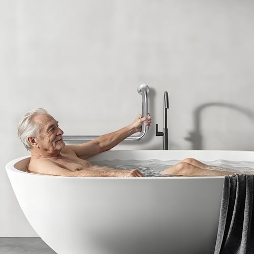 Angled Shower Grab Bar, 12x24 Inch Stainless Steel Bathroom Grab Bar, 1.25" Diameter L-Shaped Brushed Nickel Grab Bars for Bathtubs and Showers, Handicap Shower Grab Bar for Seniors Elderly - size: 12x24 Inch