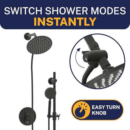HammerHead Showers® SOLID METAL 3 Way Shower Diverter Valve - Shower Arm Diverter Connects Fixed and Hand Held to Shower Arm Shower Diverter for Dual Shower Head Shower Splitter 2 Way - Matte Black - color: Matte Black