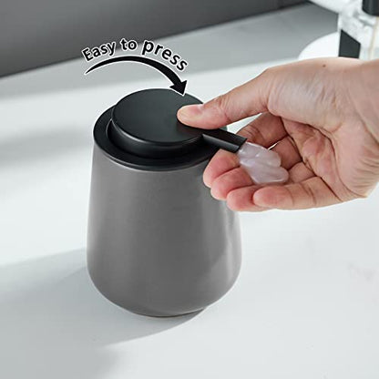 12Oz Hand Soap Dispenser - 2 Pack Ceramic Liquid Soap Dispenser Set | Lotion Dispenser with Easy-to-Press Pump, Reusable and Refillable Mordern Dish Soap Dispenser for Bathroom & Kitchen, Grey - color: Grey Liquid Dispenser