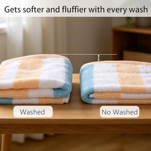 12 Pack Striped Wash Cloths, 13.4” x 13.4”inches 100% Cotton Absorbent Soft Wash Cloths for Showering Bathroom, Kitchen, Gym, Face - 6 Colors