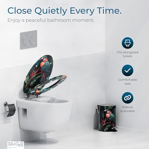 SANILO Wooden Toilet Seat with Soft Close [ELONGATED] - Decorative, Quiet & Slow Close Molded Wood Seat - With Strong Bumpers & Hinges - Adjustable Fit - Exotic - color: Exotic