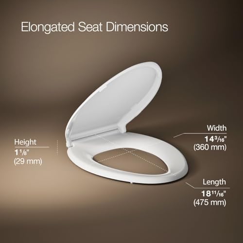 KOHLER K-7315-0 Cachet Quick-Release Elongated Toilet Seat, Quick Attach Hardware, Easy to Clean, Color-Matched Plastic Hinges, White - color: White, style: Elongated