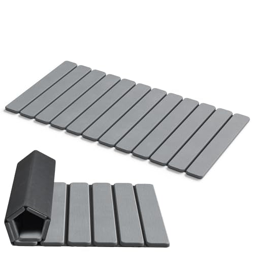 AWW Foldable Stone Bath Mat, Diatomaceous, 31.5"x15.7", Grey | Quick-dry surface, super absorbent, easy-clean finish, non-slip mat included, and compact storage for small bathrooms - color: Grey, size: 31.5" x 15.7"