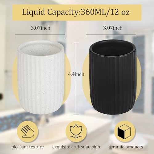 8 oz Toothbrush Holders for Bathroom, Ceramic Tooth Brushing Dispenser, Small Tooth Brush Organizer for Countertop, Toothpaste Storage Stand, Tumbler Storage Cup for Makeup Brushes -White