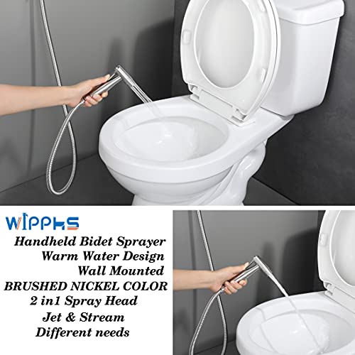 Handheld Bidet Sprayer for Toilet Warm Water Brushed Nickel | Wall Mount Stainless Steel Bidet Hand Held Sprayer with Brass Hot and Cold Mixing Valve, 47 Inches Anti-leaking Bidet Hose - color: Brushed Nickel