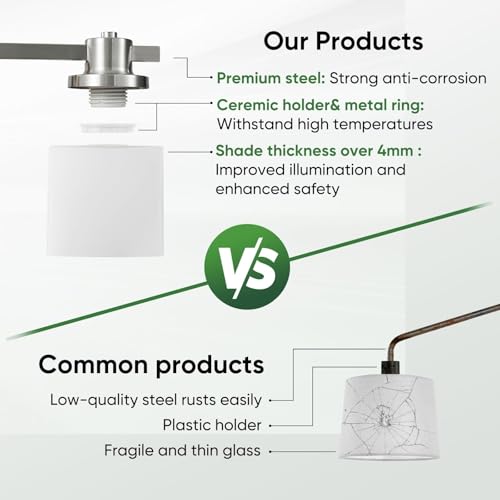 Bathroom Light Fixtures Over Mirror Bathroom Vanity Light Silver Modern Industrial Makeup Lighting Wall Sconce Farmhouse Rustic Milk Glass Lamp Desk Sink (Brushed Nickel, 23 Inch, 3 Light) - color: Brushed Nickel, size: 23 Inches