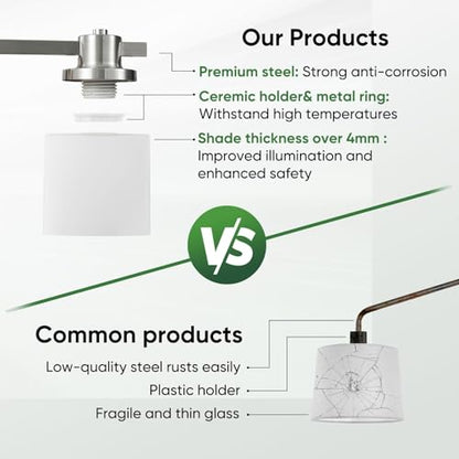Bathroom Light Fixtures Over Mirror Bathroom Vanity Light Silver Modern Industrial Makeup Lighting Wall Sconce Farmhouse Rustic Milk Glass Lamp Desk Sink (Brushed Nickel, 23 Inch, 3 Light) - color: Brushed Nickel, size: 23 Inches
