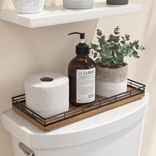 Acacia Bathroom Toilet Tank Tray, 13" Wood Toilet Paper Storage Basket Back of Toilet Basket Organizer, Vanity Tray for Perfume Makeup Candle Kitchen Counter Coffee Table Decor - color: Acacia, size: 13" x 6.5" x 1.5"