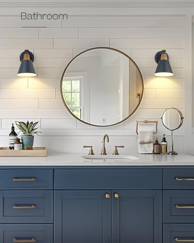FEMILA Modern Wall Sconces Set of 2, 1-Light Wall Lighting Bathroom Sconces Single Vanity Light, Hammered Metal Shade, Dark Blue,4FG59B-2 Blue - color: Navy Blue, size: 6", 2 pack