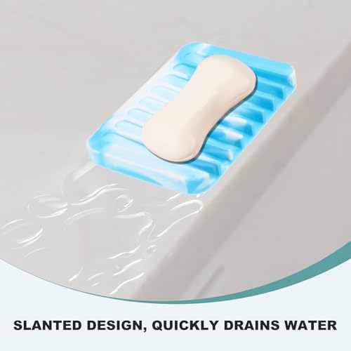 uxcell 2 Pcs Self Draining Silicone Soap Dish, Soap Tray with Drainage for Bathroom Shower Kitchen Sink, 4.5" x 3.1" x 0.4", Blue/White - color: Blue/White
