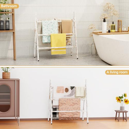 Delywh 6-Tier Wide Double Blanket Ladder Wood, Rustic Decorative Towel Rack for Big Blanket, Towel, Quilt, Clothes - Freestanding Blanket Holder Towel Ladder Decor Stand for Living Room, Bedroom