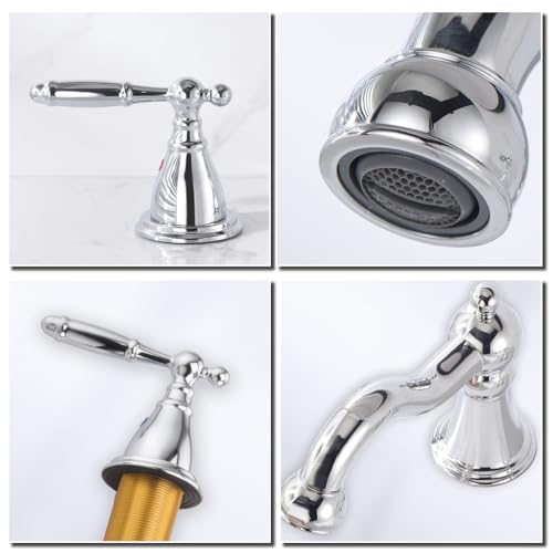 RKF Bathroom Faucets for Sink 3 Chrome 8 inch Widespread Bathroom Sink Faucet with Drain Double Lever Handle Faucet Bathroom Vanity Faucet Basin Mixer Tap WF013-C - color: Chrome