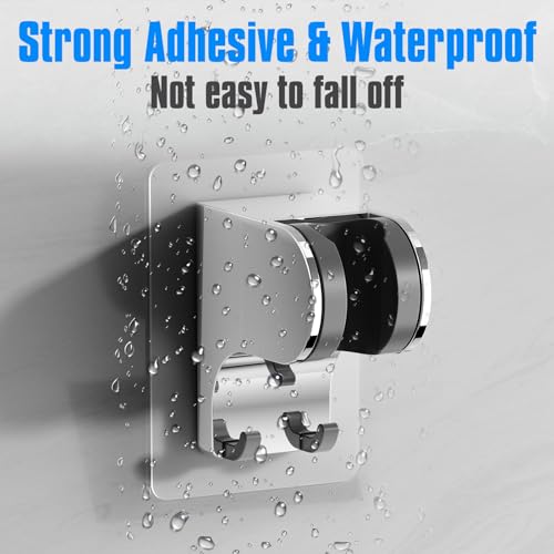 JONKEAN 3m Shower Head Holder Without Drilling Chrome 1 Pack | 2 Practical Hooks Design, Angle Adjustable Bracket, Fits G1/2 Shower Hose, Easy to Install No drilling Required - style: Chrome