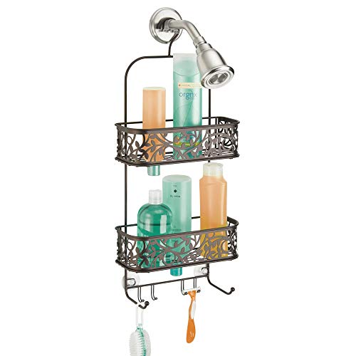 iDesign Vine Metal Wire Hanging Shower Caddy, Extra Wide Space for Shampoo, Conditioner, and Soap with Hooks for Razors, Towels, and More, 10.5" x 4.5" x 25" - size: 10.5" x 4.5" x 25", style: Shower Caddy