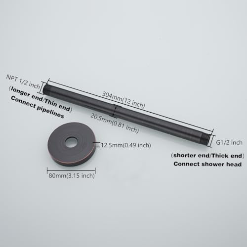 RANDOM Straight Shower Arm with Flange Oil Rubbed Bronze 12 Inches Ceiling Mount Shower Head Extension Arm Ceiling-Mounted For Fixed Shower Head.RD-91038-12-ORB - color: 12″Oil Rubbed Bronze(Round Flange)