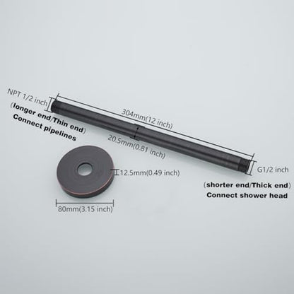 RANDOM Straight Shower Arm with Flange Oil Rubbed Bronze 12 Inches Ceiling Mount Shower Head Extension Arm Ceiling-Mounted For Fixed Shower Head.RD-91038-12-ORB - color: 12″Oil Rubbed Bronze(Round Flange)