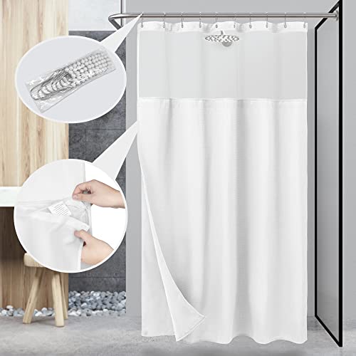 N&Y HOME 60 x 72 Waffle Weave Shower Curtain with Snap-in Liner Set White | 12 Metal Hooks Included, Snap on/off Fabric Liner, Hotel Style & Mesh Top Window, Machine Washable, 60x72 Shower Stall Size - color: White, size: 60"W x 72"L (Pack of 1)