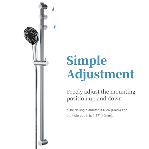 OFFO Shower Slide Bar Combo, Adjustable 40 in Slide Bar with 6-Mode High Pressure Handheld Shower Head and 60 in Stainless Steel Hose, Screw Wall Mounted, Chrome - color: Chrome, style: 40" Slide Bar & 60" Hose