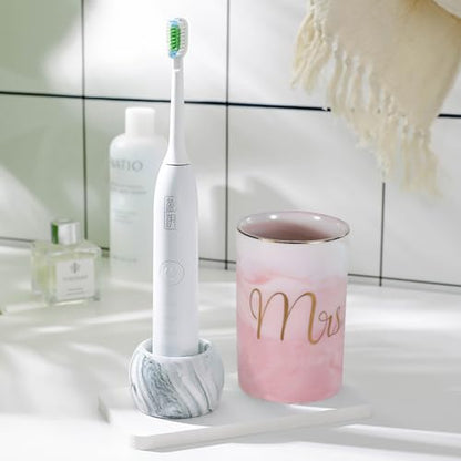 Kelake Ceramic Rustic Pink Marble Bathroom Tumbler Cup for Mouthwash Rinsing Toothbrush and Toothpaste Holder Letters Stand Cups 280 ml Porcelain Milk Drinking Cups for Christmas Birthday - color: Pink Marble Pattern Cup With Letters