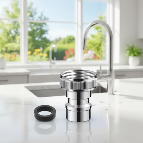 Universal Faucet Adapter Kit with Snap-On Design | 15/16”-27 Male to 55/64”-27 Female Thread Converter for Portable Dishwasher/Sink Hose/Aerator