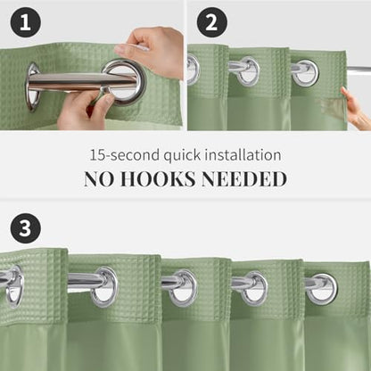 River Dream Cotton Blend Fabric Shower Curtain Set with Liner, Sage, 54x80 | Waffle Weave, No Hook Needed, with Snap in Replacement Liner, Top Sheer Window, Hotel Quality Fabric for Bathroom - color: Sage Green, size: 54"W x 80"L (Pack of 1)