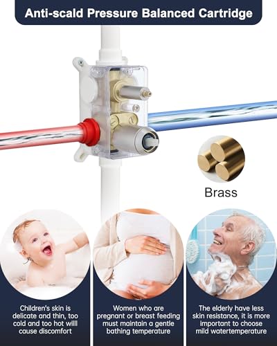 Fapully Wall Mounted 10-inch Shower System, Shower Faucets Sets Complete Round Shower Heads and Faucet Set with 6-Spray Handheld and Slide Bar Combo Included Valve and Trim Kit, Brushed Nickel