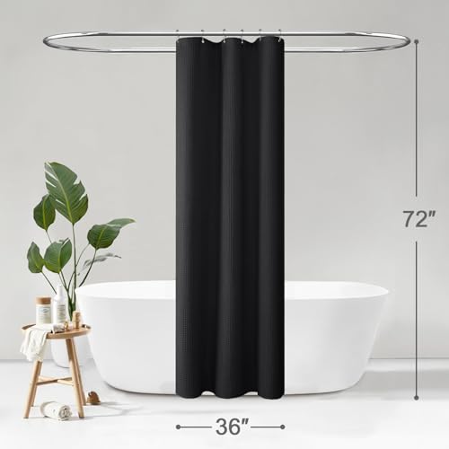 Stall Waffle Weave Shower Curtain Heavyweight Cotton Fabric Black 36Wx72L | Soft Cotton Cloth,3D Square Truely Waffle,Washable, Hotel Luxury Spa, Shower Curtains for Narrow Bathroom 12 Plastic Hooks - color: Black, size: Small Stall 36"W x 72"L