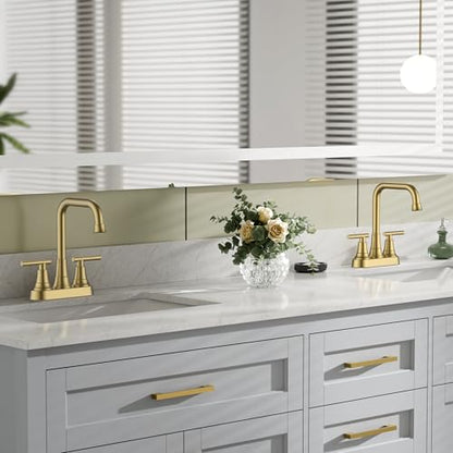FORIOUS Brushed Gold Centerset Bathroom Faucet 2 Hole, Gold Vanity Faucet | 4 Inch Bathroom Sink Faucet Gold 2 Hole with Drain Set, ADA Compliant Rv Centerset Sink Faucet for Bathroom 4”, Powder Room - color: Gold