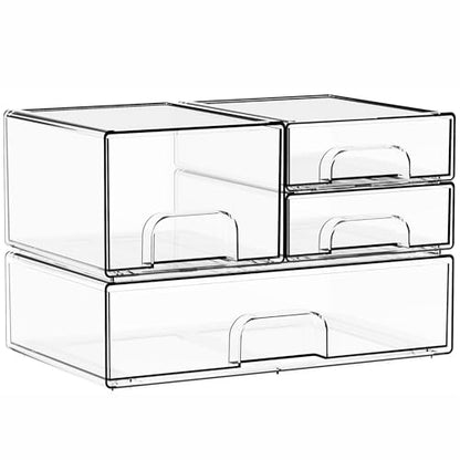 4 Pack Clear Stackable Storage Drawers,Acrylic Drawer Organizer for Medicine,Palettes,Hair Accessories and Makeup Organizer,Plastic Drawers for Cabinet,Office,Desk,Bathroom Storage Containers - style: 4 PACK