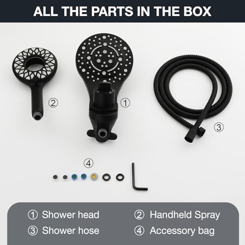 High Pressure Rain Shower Head with Handheld Spray Combo Fixed Showerhead Dual Shower Head Set 10 Sprays Detachable Hand Held Showerheads Built-in Magnetic System Matte Black - color: Matte Black