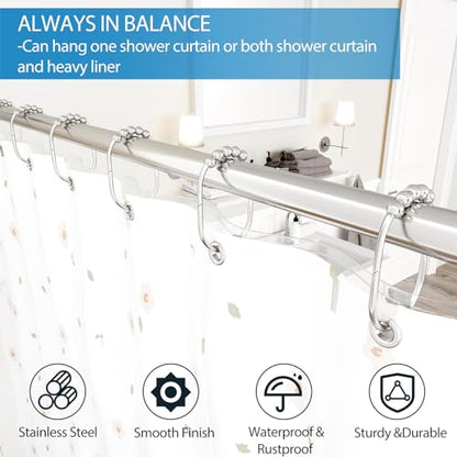 MENGJINGO 12PCS Wide Shower Curtain Hooks Rings, Rust Proof Stainless Steel | Heavy Duty Shower Hooks Rings for Bathroom Shower Rods Curtains Liners, Easy Glide Rollers, Set of 12, Bright Chrome - color: Bright Chrome