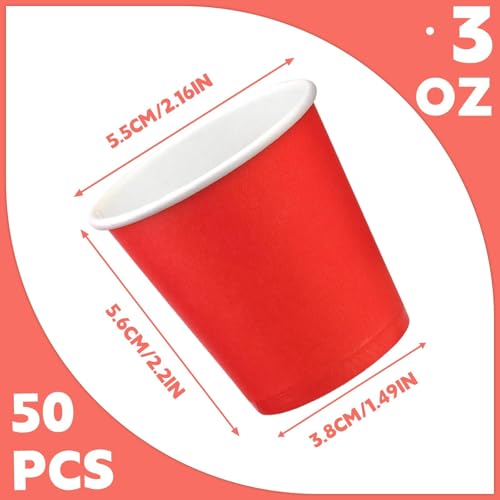 50 Pack 3 oz Paper Cups, Small Bathroom Cups Disposable Cups | Small Bathroom Cups, Mini Disposable Cup for Espresso Snack Bathroom, Party Travel Picnic BBQ - color: Red, size: 50 Count