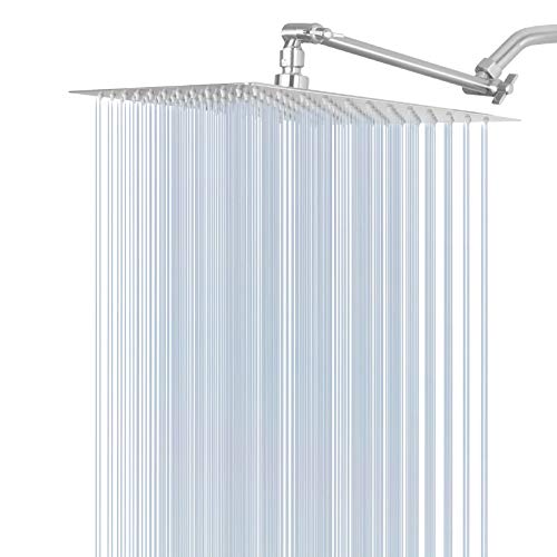 NearMoon Rain Shower Head with 11’’ Adjustable Extension Arm, Large Stainless Steel High Flow Rainfall Square Head, Bath Shower Waterfall Full Body Coverage (12 Inch, Brushed Nickel) - color: Brushed Nickel, size: 12 Inch