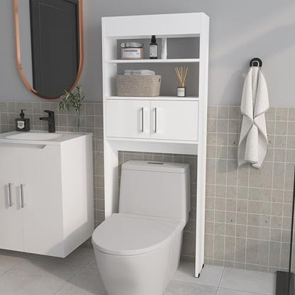 Over-The-Toilet Bathroom Storage Cabinet with Shelves, Space-Saving Bathroom Organizer with 2 Doors, Tall Toilet Shelf Cabinet for Bathroom Storage & Organization