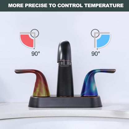 Bathroom Sink Faucet Oil Rubbed Bronze, 4 Inch Centerset Bathroom Faucet | ALEASHA 2 Handles Vanity Faucet with Pop Up Drain Stopper, RV Lavatory Vanity Faucets with Aesthetic Appeal - color: Oil Rubbed Bronze