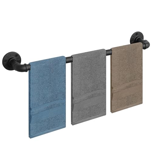 Industrial Pipe Towel Rack Towel Bar, Heavy Duty Wall Mounted Rustic Farmhouse Bath Towel Holder for Bathroom (Black, 28 inch) - color: Black, size: 28 inch