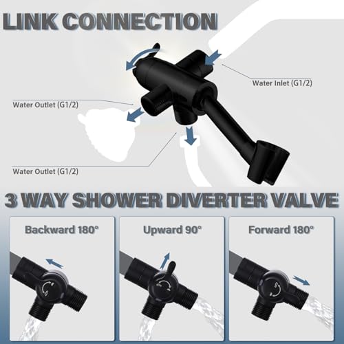 All Metal Shower Diverter Valve With HandShower Holder - Upgraded 3 Way Shower Head for Handheld and Fixed Rain Showerhead - Universal G1/2 Arm, Bathroom Part, Matte Black - color: Black
