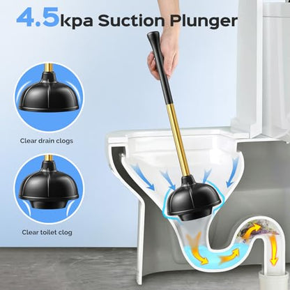 HAMITOR Toilet Plunger and Brush Set: 2 in 1 Stainless Steel Combo with Curved Bristles - Heavy Duty Toilet Unclogging for Family Bathroom - Compact Hideaway Apartment Cleaning Accessories - Gold - color: Gold