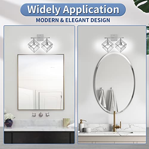 Bathroom Vanity Light with 2 Bulbs Bathroom Light Fixtures Over Mirror with 2 Rotatable Cube Shades Modern Wall Mounted Silver Brushed Nickle - color: Brushed Nickel, size: 2-Lights ( 16" Width )