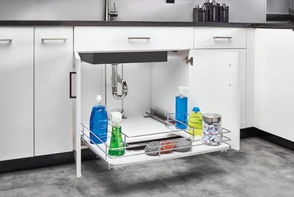 Rev-A-Shelf Solid Surface U-Shape Pullout Organizer for Sink Base Cabinets w/Soft-Close - size: 32.69"W x 21.54"D x 5.07"H
