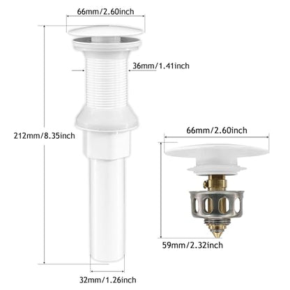 Bathroom Sink Drain,Drain Stopper Bathroom Sink Without Overflow,Pop Up Drain Assembly with Detachable Strainer Basket,Built-in Anti-Clogging, Stainless Steel Nut White - color: White-big Cap, style: Without Overflow