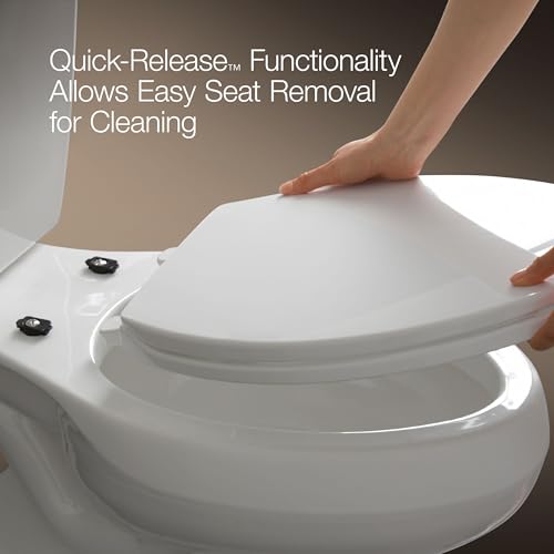 KOHLER K24495-A-96 Border™ ReadyLatch™ Quiet-Close™ Elongated Toilet Seat, Soft Close Toilet Seat, New Home Essentials, Biscuit