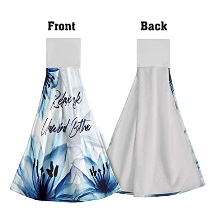 Giwawa Relax Soak Unwind Breathe Hand Hanging Towel Blue Flower Kitchen Tie Towels Set of 2 Dish Cloths Durable for Bathroom Laundry Room - color: Blue Floral