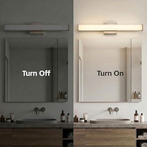 URSOLA 24" Modern LED Bathroom Light Fixtures, Brushed Nickel 3CCT Dimmable Bathroom Vanity Light Over Mirror, Bathroom Vanity Bath Bar Lights with Double Layer Acrylic Shade - color: Brushed Nickel, size: 24inch