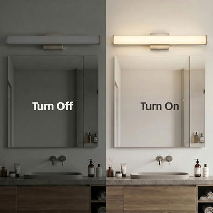 URSOLA 24" Modern LED Bathroom Light Fixtures, Brushed Nickel 3CCT Dimmable Bathroom Vanity Light Over Mirror, Bathroom Vanity Bath Bar Lights with Double Layer Acrylic Shade - color: Brushed Nickel, size: 24inch