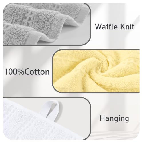 VOOVA & MOVAS Kitchen Towels 4PC,13"x30",100% Cotton,Yellow & Gray | Waffle Weave Fabric, Soft Lightweight & Absorbing, Quick Dry & Non-fading, Unshrinkable - color: Yellow + Gray