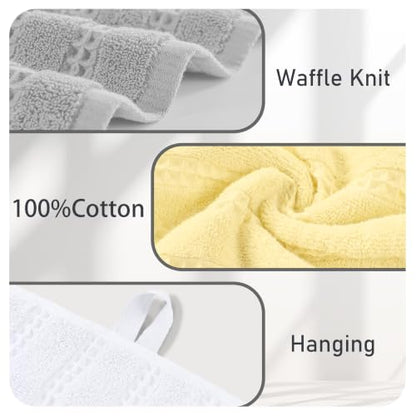 VOOVA & MOVAS Kitchen Towels 4PC,13"x30",100% Cotton,Yellow & Gray | Waffle Weave Fabric, Soft Lightweight & Absorbing, Quick Dry & Non-fading, Unshrinkable - color: Yellow + Gray
